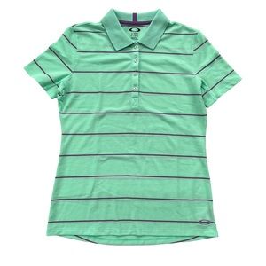 Oakley Women’s Size Medium Aqua Purple Striped Polyester & Spandex Collared Polo